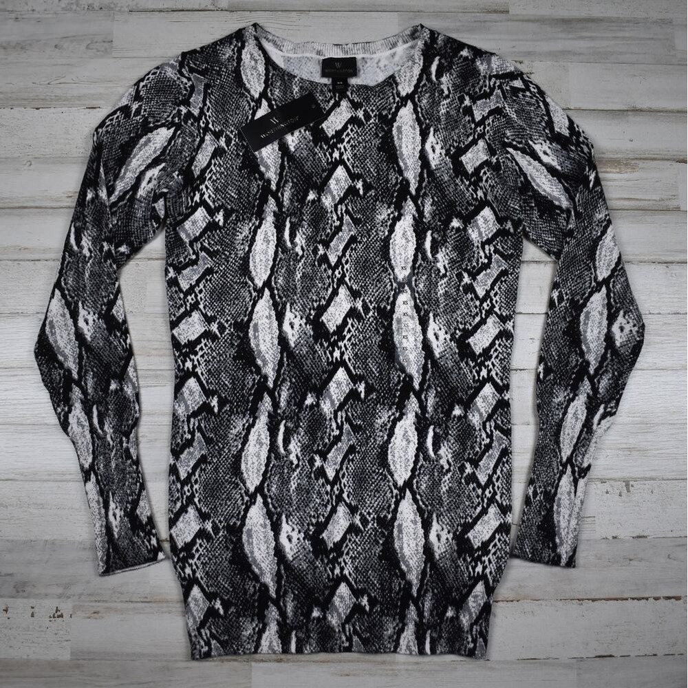 Snakeskin Animal Print Knit Sweater Womens XS Pullover Grunge Indie Boho NEW